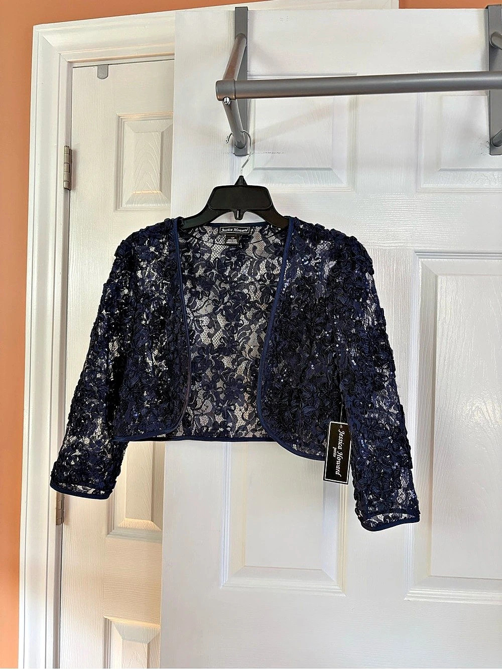 Jessica Howard Petite Lace Bolero Jacket Floral Lace Bolero in Blue Size 12P NWT